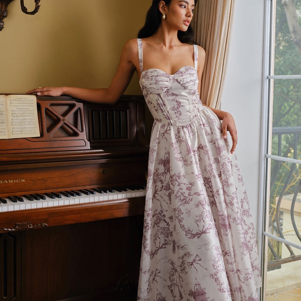 Commense White Maxi Dress with Lavender Floral Motif - Picture 2 of 10